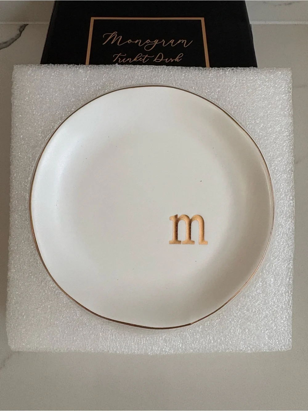 Collective Home Monogram Trinket Dish - Letter M White Gold Rim 4.75in Round
